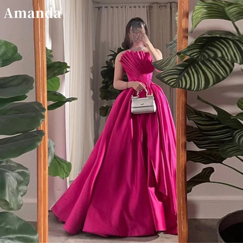 Top Trends: Amanda Rose Pink Silk Evening Dress Sexy Strapless A-line Prom Dress 2023 Ball Gown Party Dress Sleeveless فساتين مناسبة رسمية Shoppable Styles