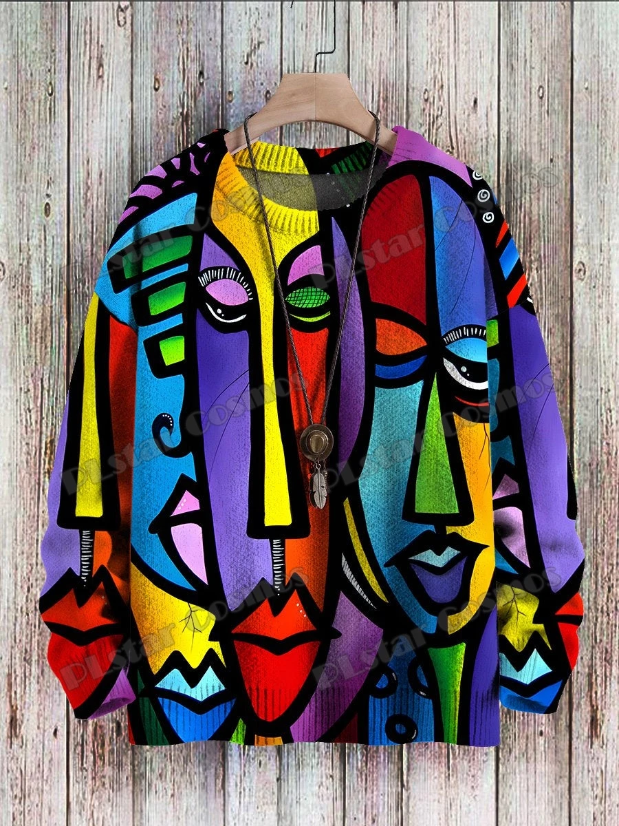 Top Trends: Abstract Art Girl Multicolor Pattern 3D Printed Men's Crewneck Knitted Pullover Winter Unisex Casual Knit Pullover Sweater ZZM47 Shoppable Styles