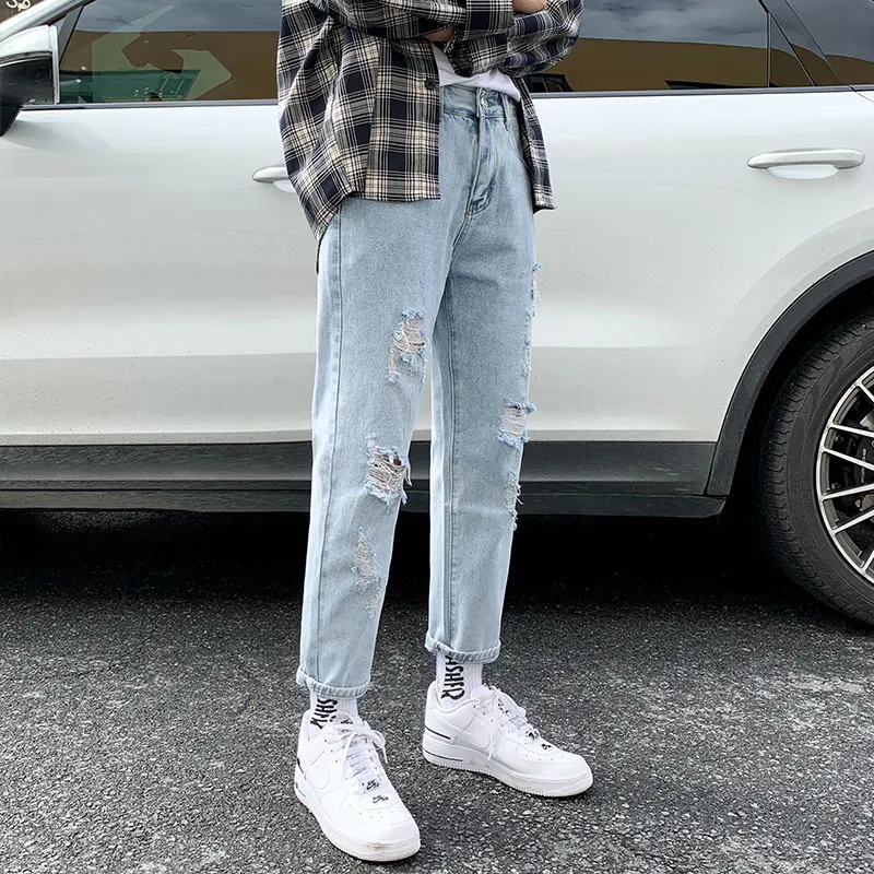 Top Trends: Slim Fit Jeans For Men, Streetwear, Korean Designer, Regular Distressed Denim Pants, Hip Hop Hole Trousers, Summer Shoppable Styles