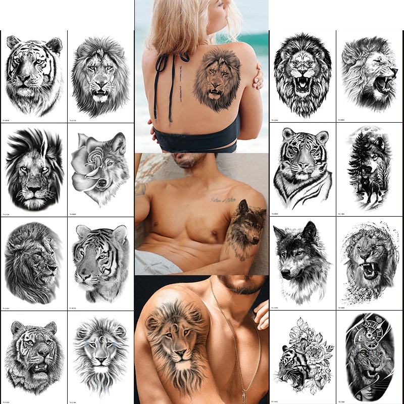 Top Trends: Waterproof Temporary Tattoo Sticker Forest Lion Tiger Bear Flower Tattoos Women Leopard Wolf Crown Body Art Arm Fake Tattoo Men Shoppable Styles