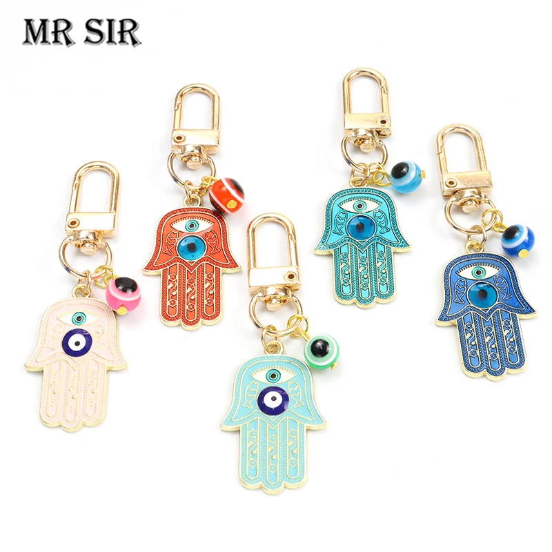 Top Trends: Hamsa Hand Fatima Blue Turkish Evil Eye Enamel Charm Keychain Lucky Colorful Devil Eye Keyring Earphone Case Bag Key Accessories Shoppable Styles