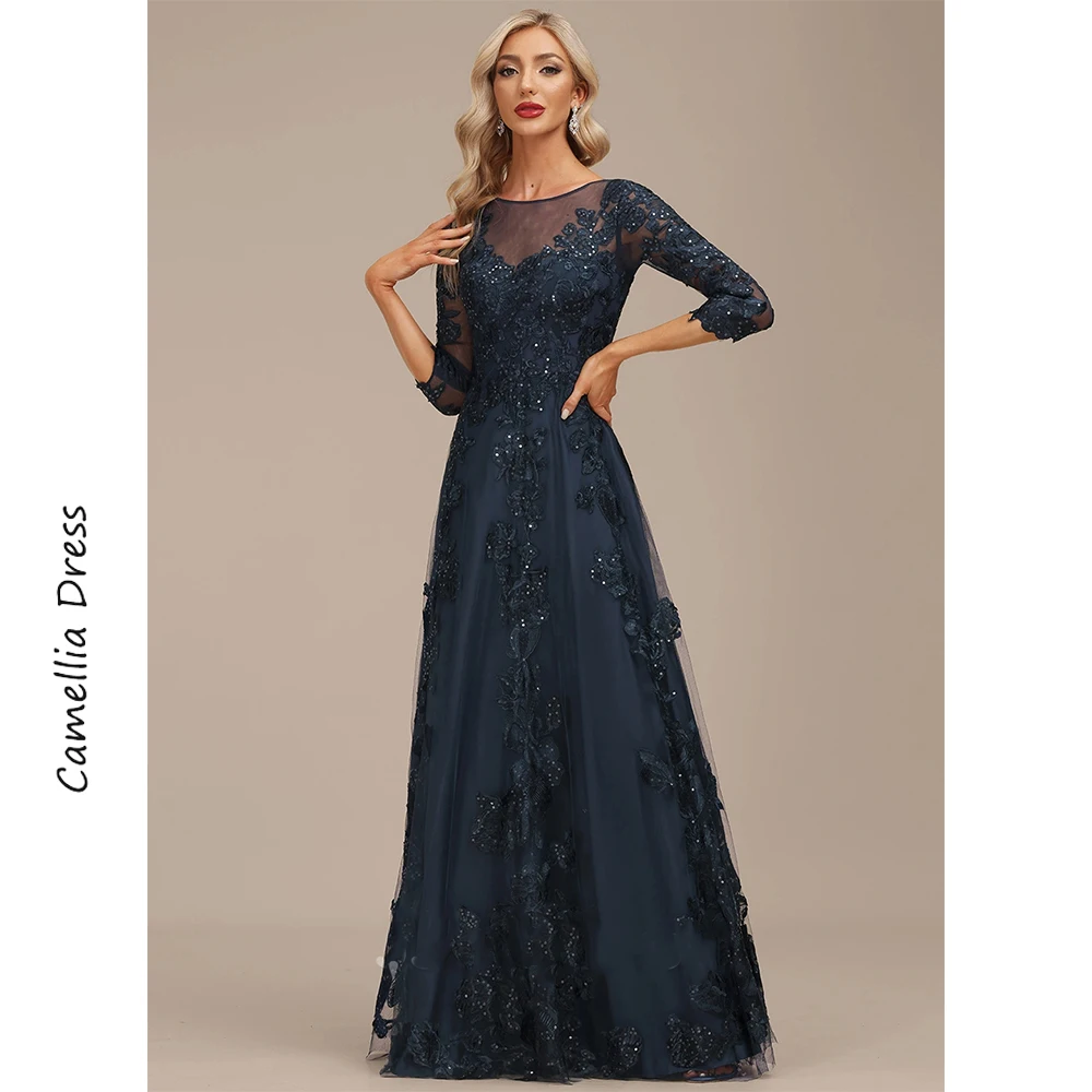 Top Trends: New A-line Evening Dress Scoop Illusion Elegant And Pretty Women's Dresses Lace Tulle Sequin Mother Of The Bride Dresses Vestido Shoppable Styles