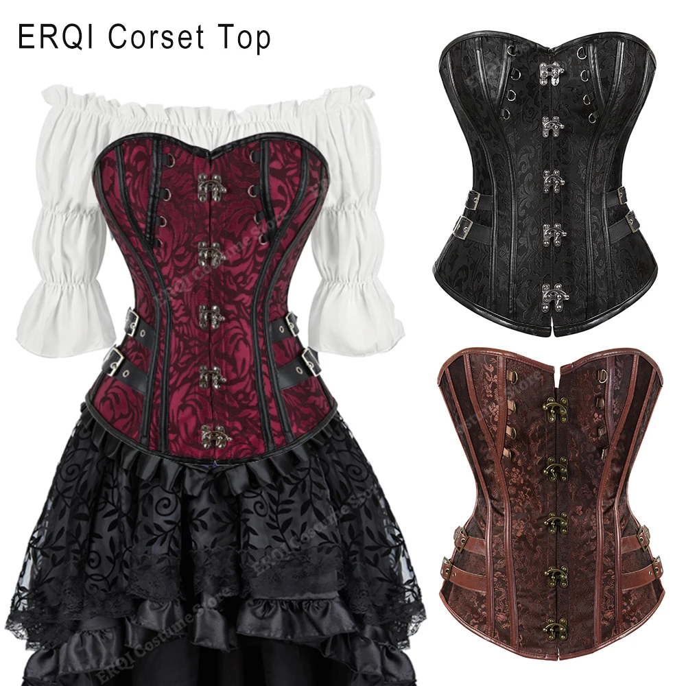 Top Trends: Steampunk Corset Women Plus Size Pirate Corset Top Overbust Halloween Lace Up Costume Gothic Steampunk Corset Metallic Red Brown Shoppable Styles