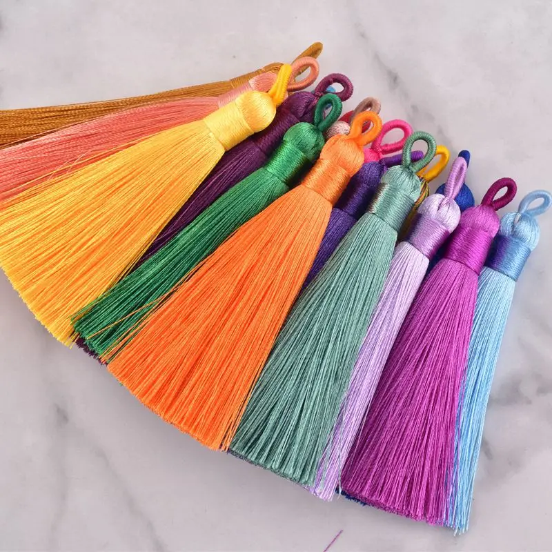 Top Trends: 10Pcs 8cm Colorful Cotton Silk Tassel Brush For Earring Charm Making Sati Tassels Pendant Diy Jewelry Findings Handmade Crafts Shoppable Styles