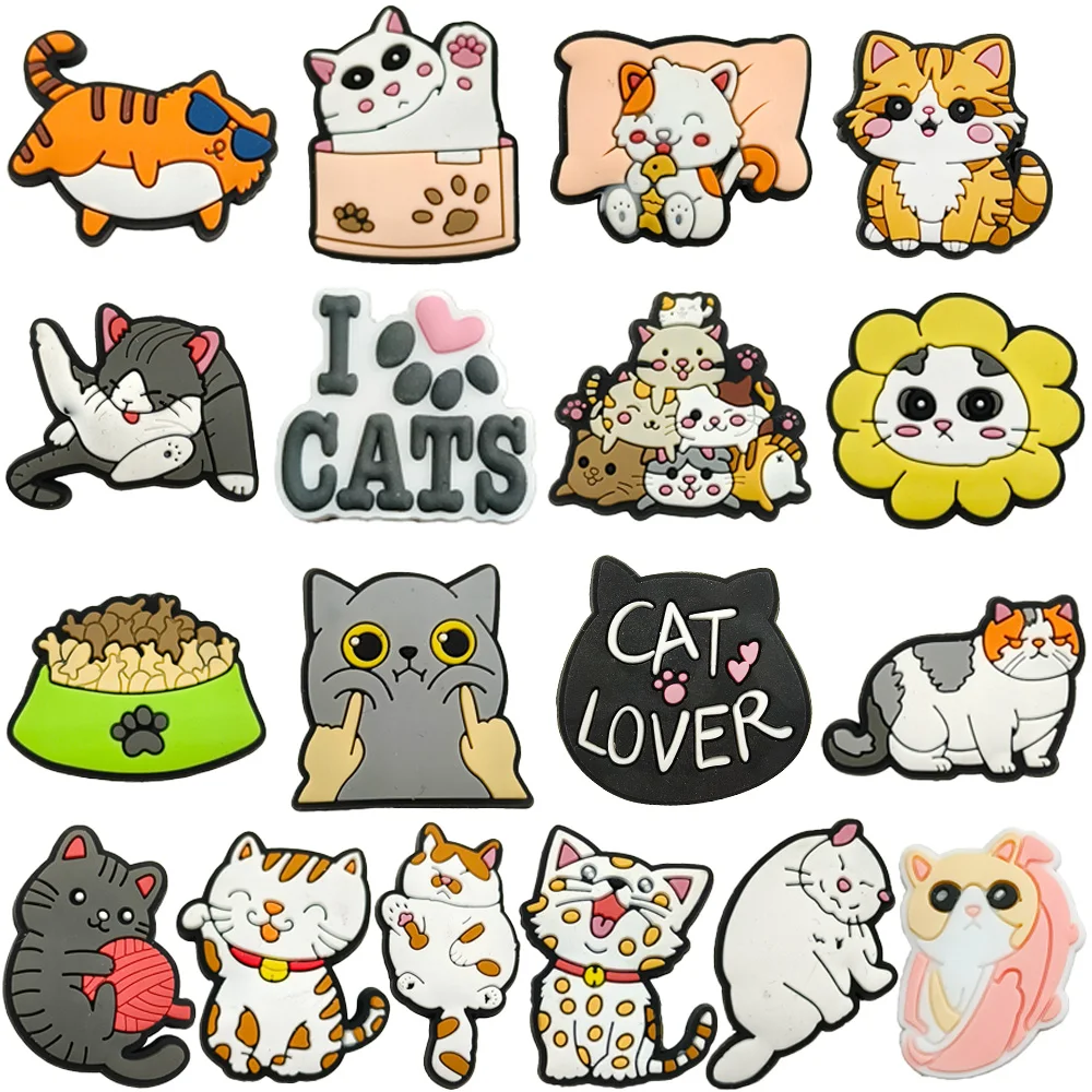 Top Trends: 18Pcs Cat Animal Cute Kitten Pet Mewing Shoe Croc Charms For Clogs Sandals Decoration Shoe Accessories Charms For Friends Gifts Shoppable Styles