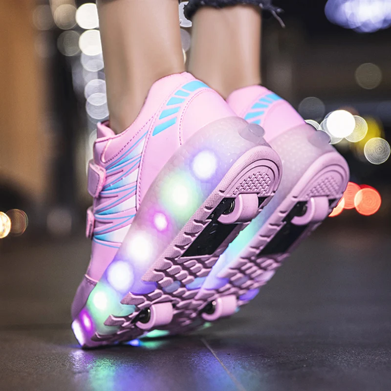 Top Trends: Boys And Girls Roller Skates Tow Wheels Shoes Glowing Light LED Children Fashion Luminous Sport Casual Wheelys Skating Sneakers Shoppable Styles