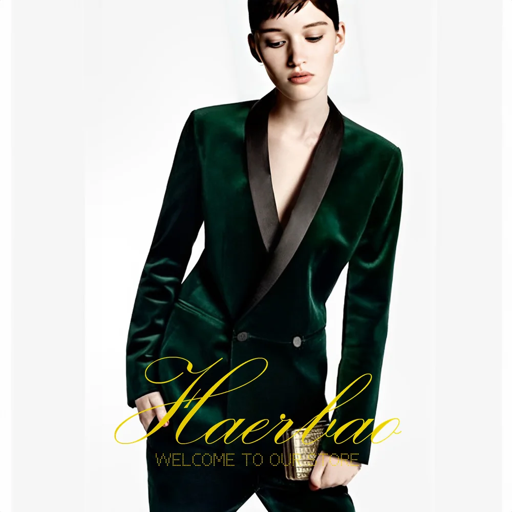 Top Trends: Women's Velvet Material Double Breasted Jacket And Pants Set, Dark Green Blazer, Wedding Dress, Formal Office Work Wear Shoppable Styles