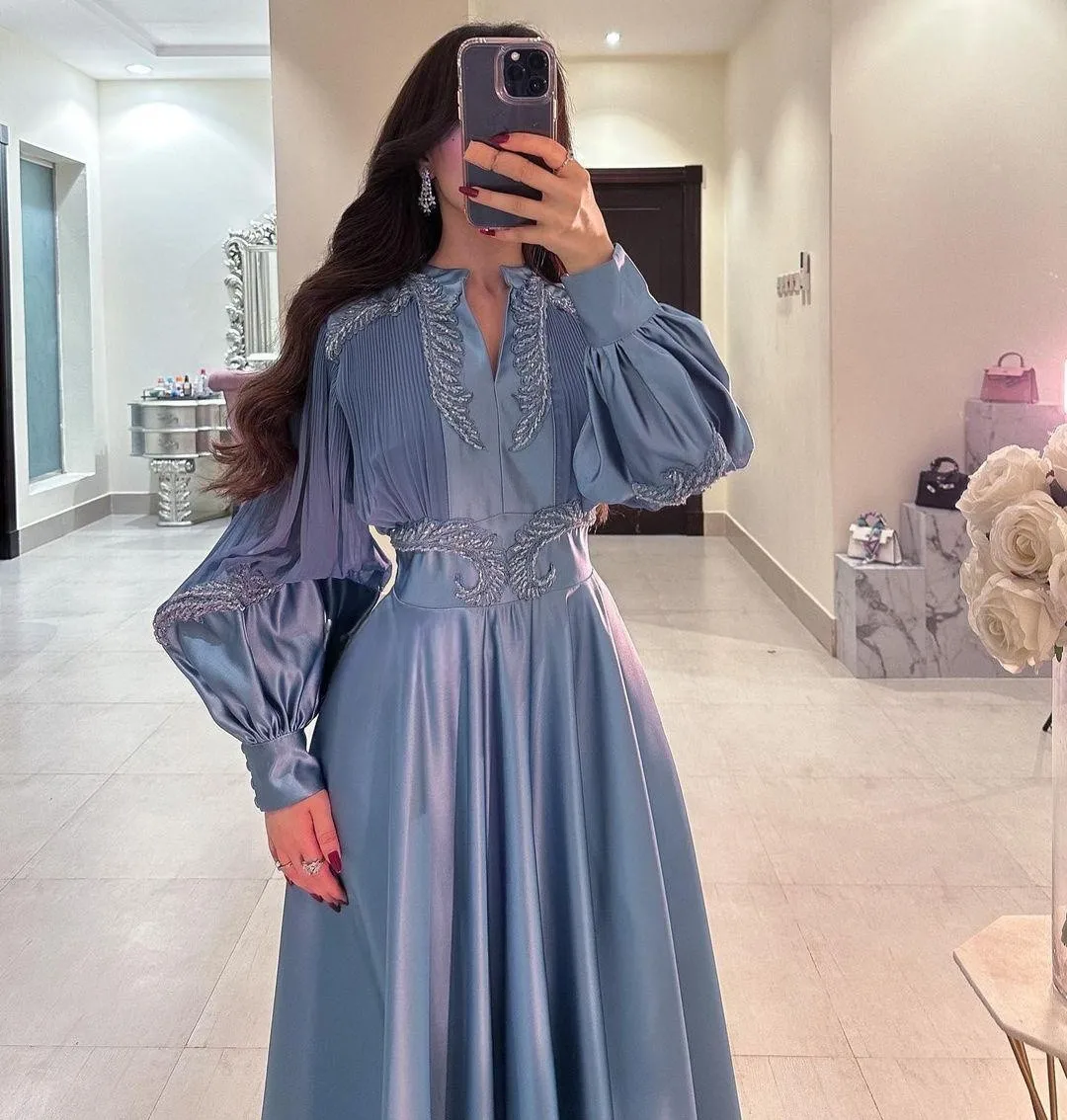 Top Trends: Lovestory V Neck Saudi Arabia Party Dresses Women Wear Prom Beaded Long Sleeves Robe De Soiree Ruched Ankle Length Evening Gowns Shoppable Styles - Image 3