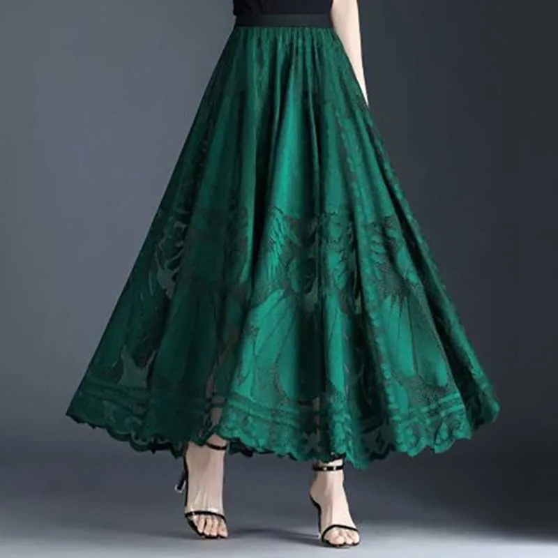 Top Trends: Fashion Elastic Waist Spliced Gauze Lace High Waist Skirt Women's Clothing 2024 Spring New Loose Solid Color Office Lady Skirts Shoppable Styles