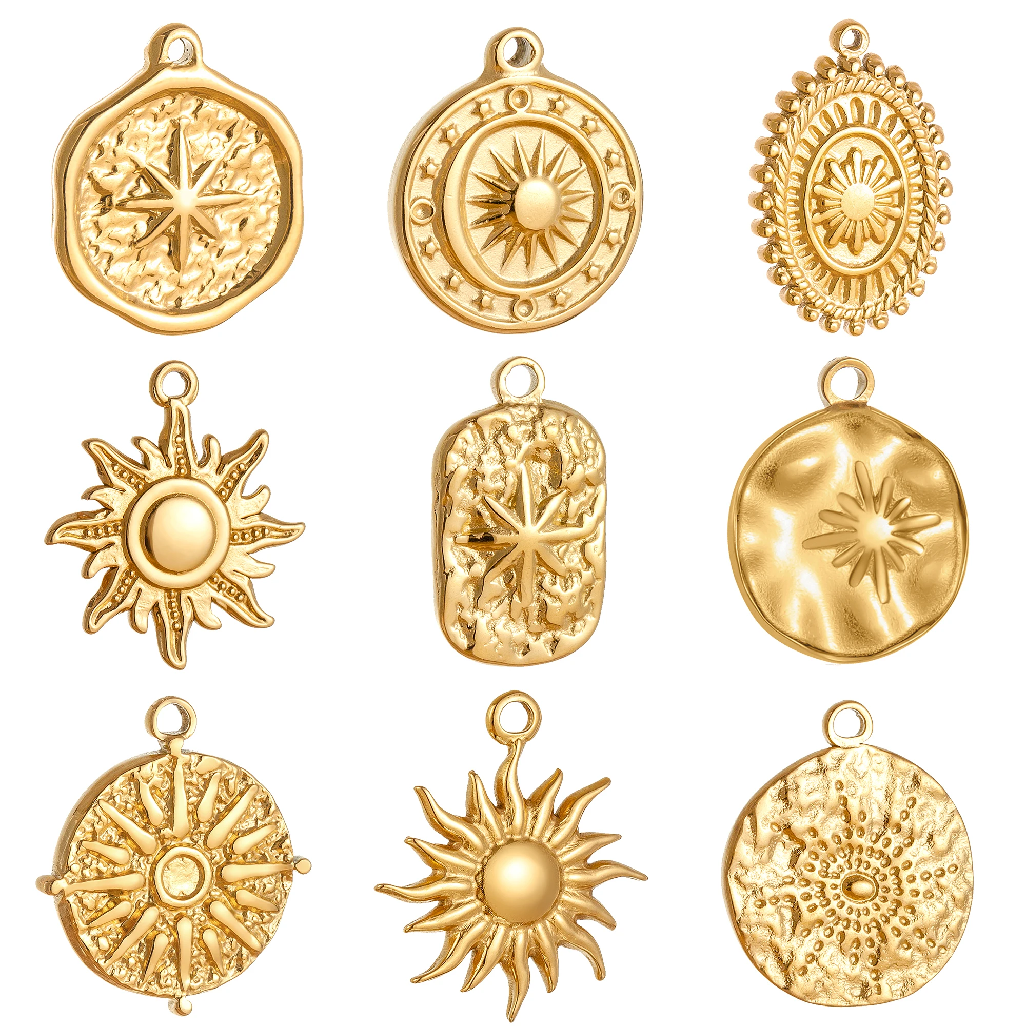 Top Trends: 3pcs / Lot Stainless Steel Casting Sunburst Sun Moon Star Charms Pendant For DIY Necklace Bracelet Earrings Jewelry Accessories Shoppable Styles