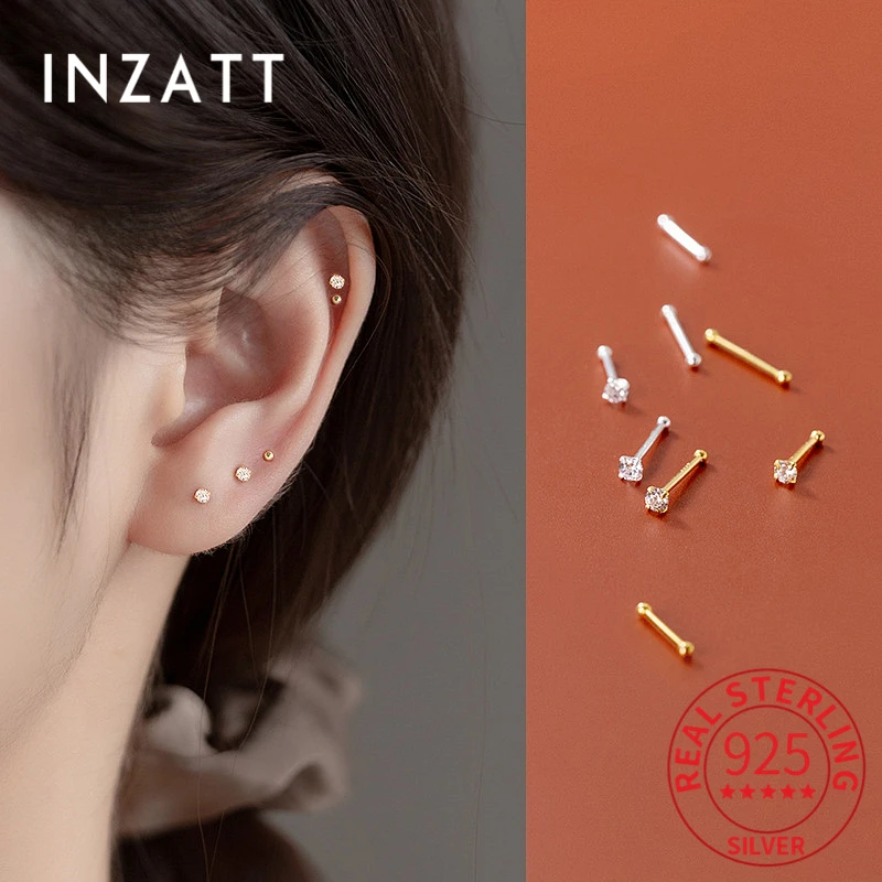 Top Trends: INZATT 5Pairs / Lot Real 925 Sterling Silver Single Zircon Ear Hole Bead Stud Earrings For Women Classic Minimalist Fine Jewelry Shoppable Styles