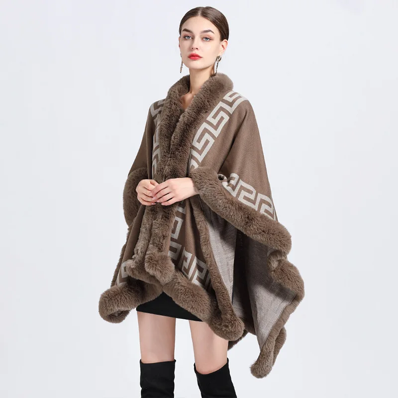 Top Trends: Women Rex Rabbit Faux Fur Shawl Lady Cashmere Feel Mantle Fall Winter Elegant Wrap Luxury Warm Overcoat Classic Vintage Cloak Shoppable Styles - Image 5