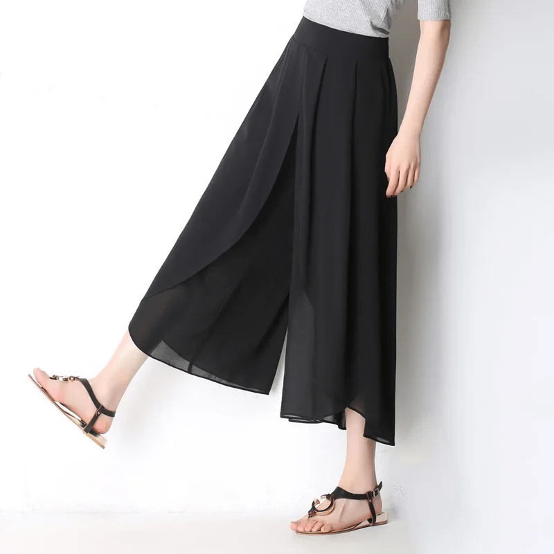 Top Trends: Summer New Chiffon Irregular Wide Leg Pants Elastic Waist Solid Loose All-match Straight Pants Casual Fashion Women Clothing Shoppable Styles - Image 4