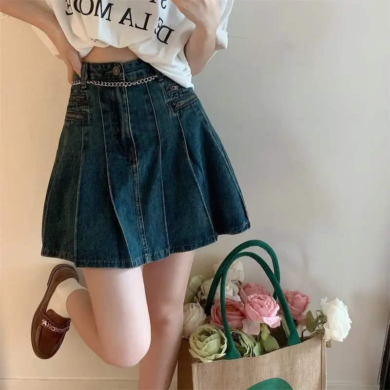 Top Trends: Women's Denim Skirts 2023 New Summer Vintage High-Waist A-line Skirt Fashion Niche Design Blue Short Dress Shoppable Styles