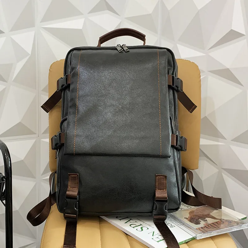 Top Trends: Vintage Flip Men Women Backpack PU Leather Travel Backpack Large Capacity School Bag For Teenager Male Business Laptop Backpack Shoppable Styles