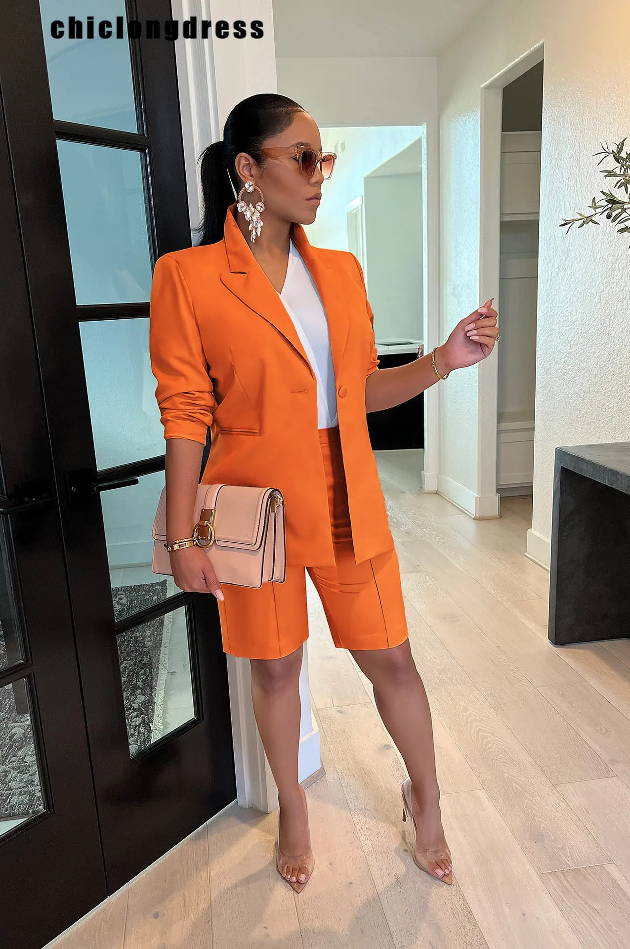 Top Trends: Autumn Fashion Elegant Two Piece Set Women Office Ladies Solid Slim Blazer Shorts Two Piece Set For Women Shoppable Styles