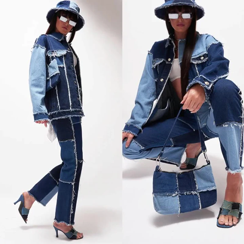 Top Trends: Jeans Women Denim Straight Pants Coat Vest Patchwork Trousers For Cool Girl Trendy Fashion Tassel Streetwewar High Waist Jeans Shoppable Styles