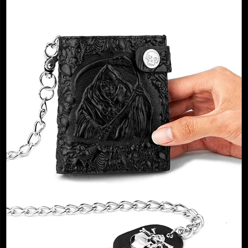 Top Trends: Men&#039;s Wallet PU Retro Biker Purse Coin Pouch Luxury Devil Skull Death Punk Rock Short Anti-theft Zipper Wallet Shoppable Styles