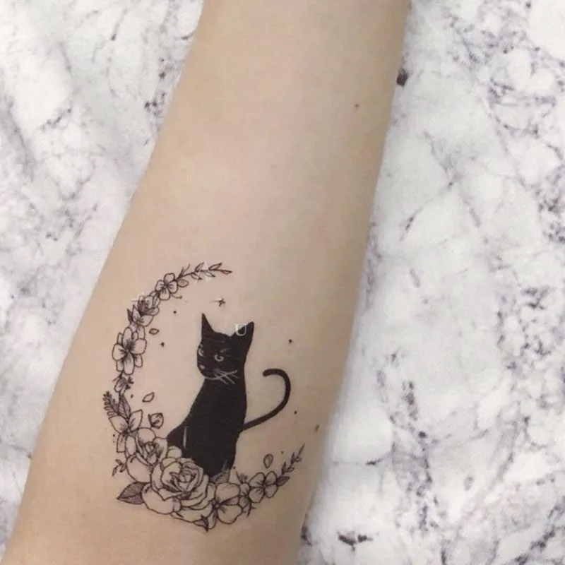 Top Trends: Waterproof Temporary Tattoo Sticker Flower Moon Black Cat Design Body Art Fake Tattoo Flash Tattoo Arm Female Male Shoppable Styles