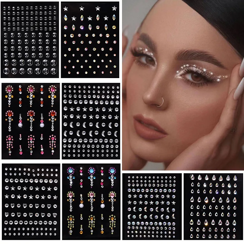 Top Trends: 1 Pcs Disposable Tattoo Stickers Face Jewelry Color Crystal Diamond DIY Eyes Face Body Waterproof Makeup Decorations Rhinestones Shoppable Styles