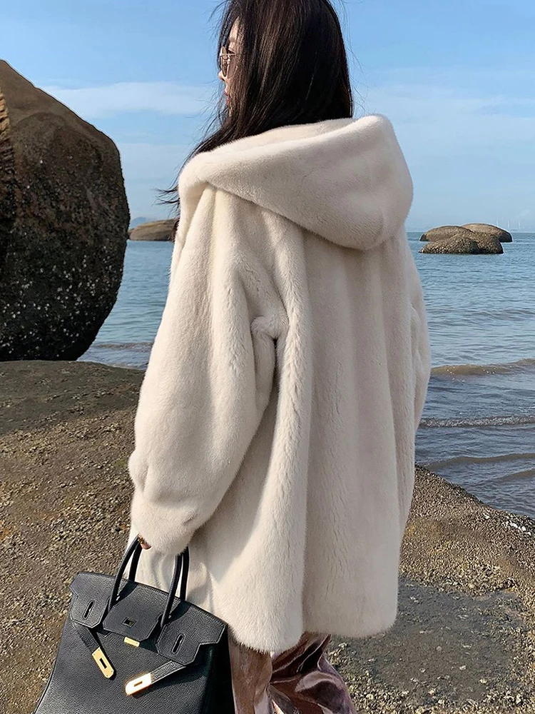 Top Trends: Mink Fur Coat Women 2023 Winter Thick Warm Hooded Fur Jacket Elegant Lady Outwear Fluffy Top Manteau Femme High Quality Shoppable Styles