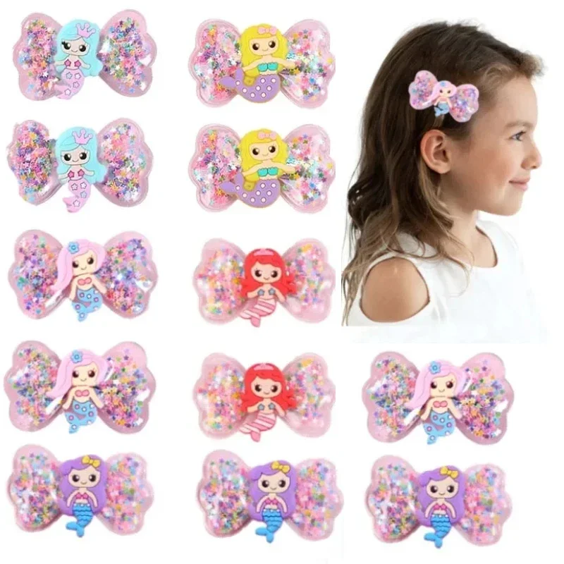 Top Trends: Ncmama 2Pcs Lovely Mermaid Hair Clips For Baby Girls Quicksand Sequins Star Bows Hairpin Kids Headwear Boutique Hair Accessories Shoppable Styles