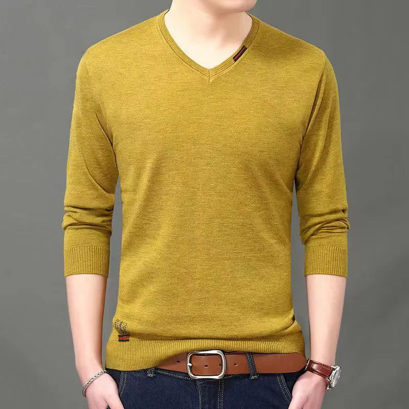 Top Trends: Spring Autumn V-neck Knitted Long Sleeve Male Clothes All-match Casual Men's Social Shirt 2023 Top Men T Shirt Shoppable Styles