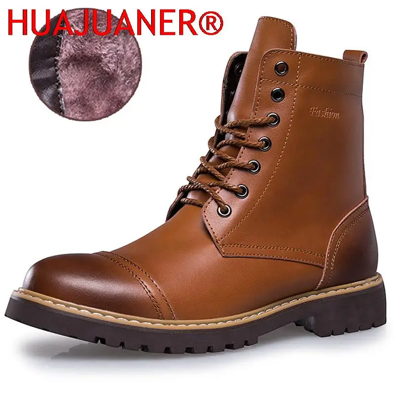 Top Trends: Genuine Leather Men's Boots Plush Warm Winter Boots High Quality Men Motorcycle Boots Fashion Tooling Shoes Shoppable Styles