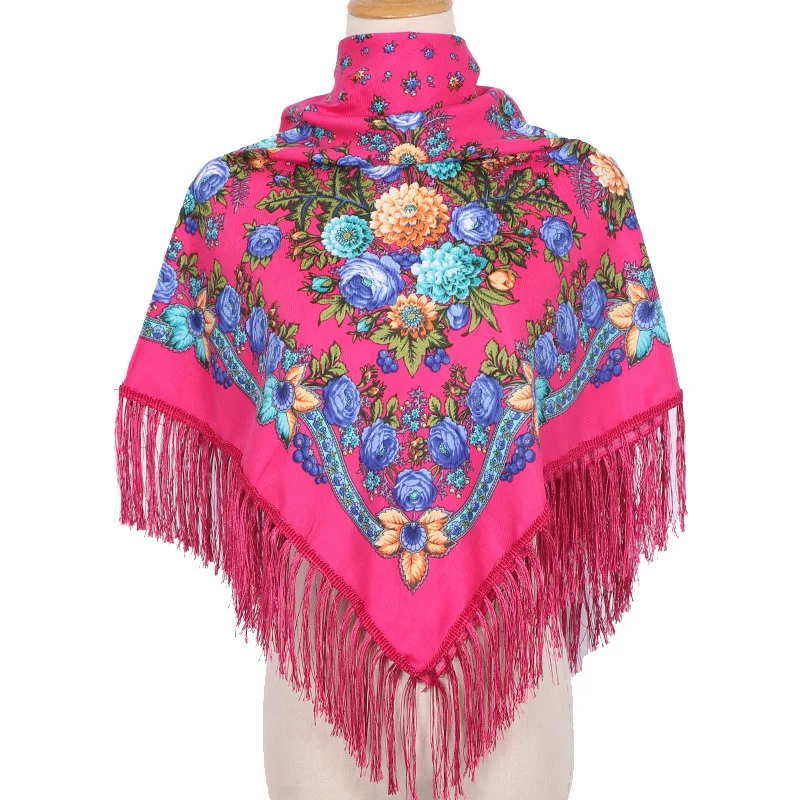 Top Trends: Russian Style Square Scarf Women Ethnic Floral Print Bandana Traditional Ukrainian Polish Fringed Shawl Babushka Head Wraps Shoppable Styles