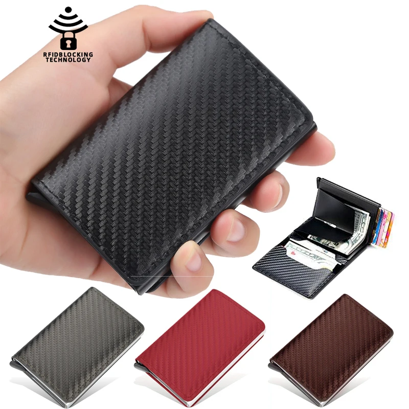 Top Trends: Credit Card Holder Men Wallet RFID Blocking Protected Aluminium Box PU Leather Wallets With Money Clip Designer Cardholder Shoppable Styles