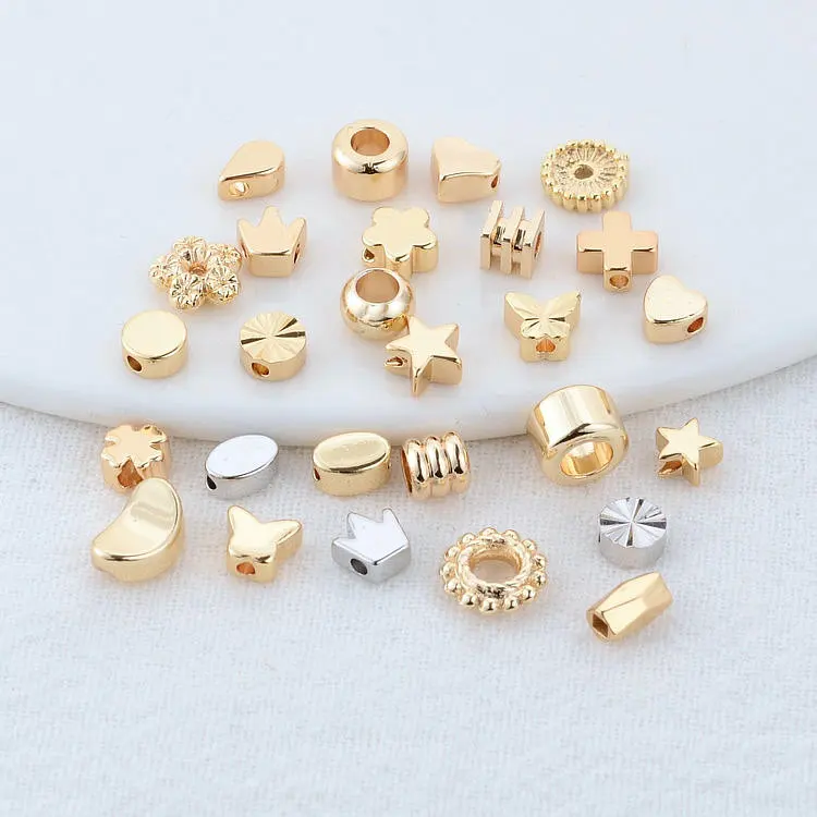 Top Trends: 20PCS 14K Gold Color Plated Brass Round Square Cross Flowers Beads Spacer Beads Jewelry Making Supplies Diy Necklaces Findings Shoppable Styles