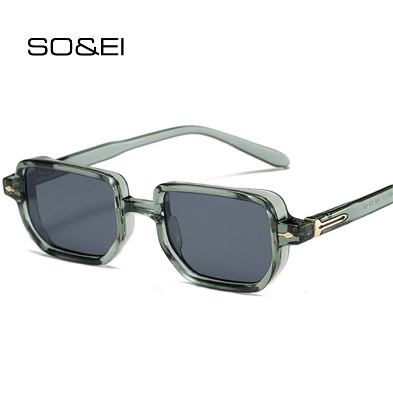 Top Trends: SO&amp;EI Retro Rectangle Rivets Men Punk Gradient Sunglasses Shades UV400 Fashion Olive Green Sun Glasses Shoppable Styles