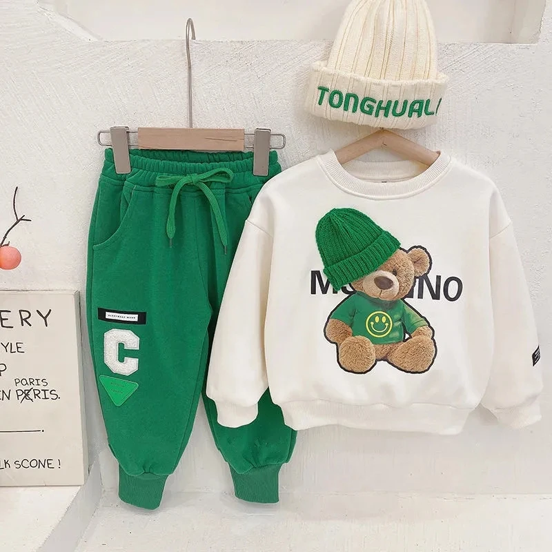 Top Trends: Baby Clothes 2024 New Children's Little Bear Long Sleeve Set Boys And Girls' Letter Sweater Pants Two Piece Set Simple Sportswea Shoppable Styles