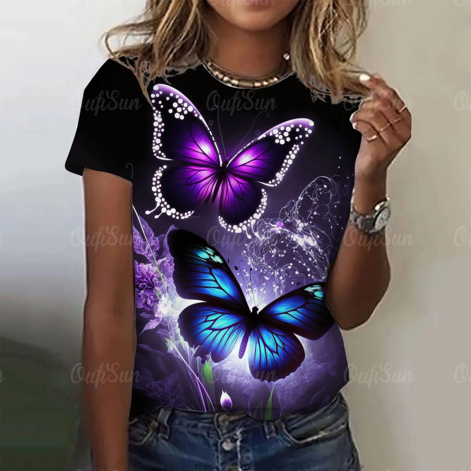 Top Trends: 2023 Fashion Woman T Shirt 3D Butterfly Print Crew Neck Short Sleeve Tee Luxury Female T-shirts Oversized Y2k Clothing For Girls Shoppable Styles