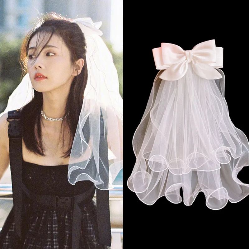 Top Trends: Short Small Head Yarn Veil Bow Fluffy Yarn Bride Wedding Hair Accessories Shoppable Styles