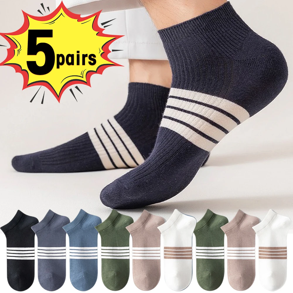 Top Trends: 5 Pairs Men Cotton Short Sock Crew Ankle High Quality Breathable Summer Women Compression Casual Soft Solid Color Socks For Male Shoppable Styles