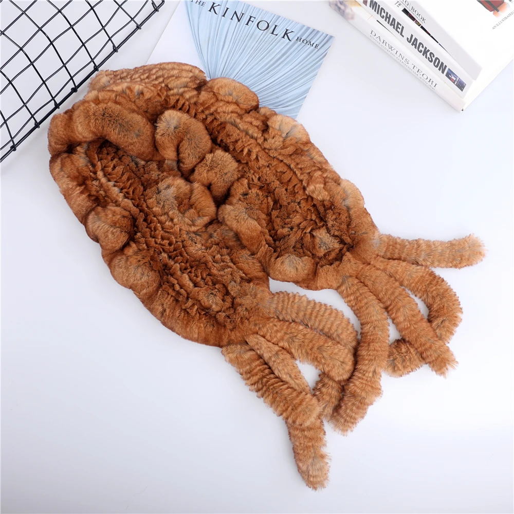 Top Trends: Winter Women's Warm Genuine Real Rex Rabbit Fur Knitted Scarf Scarfs Lady Scarves Wraps Snood Fashion Tassels Stringy Selvedge Shoppable Styles - Image 3