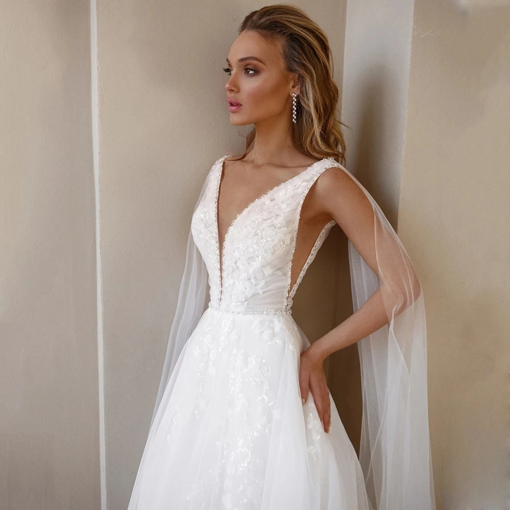 Top Trends: Sexy Tulle Wedding Dresses Vestidos Noivas Backless Appliques Lace Engagement Bridal Party Bride Gowns Robe De Mariée 2023 Marié Shoppable Styles