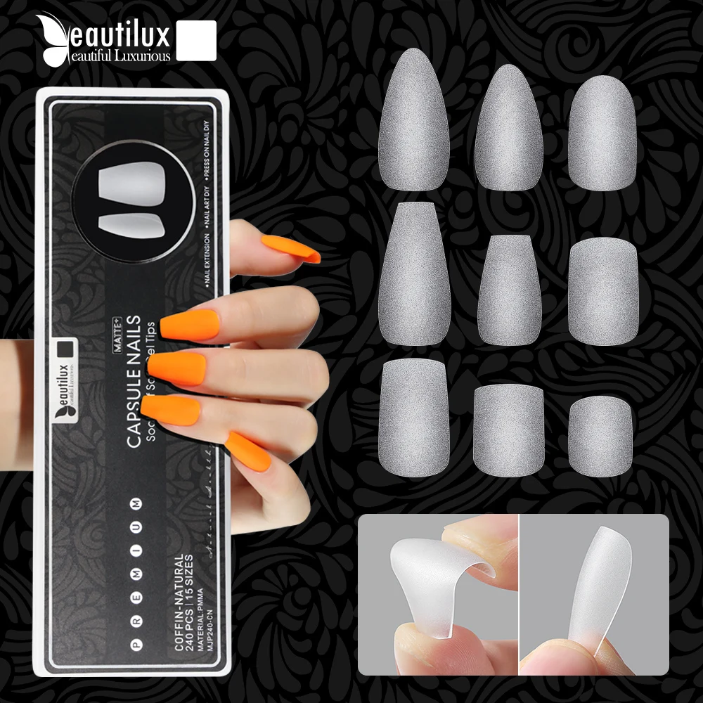 Top Trends: Beautilux Ultra Matte Capsule Nails 240pcs / box Almond Square Coffin Squoval Fake Press On Gel Nail Tips American Capsule Shoppable Styles