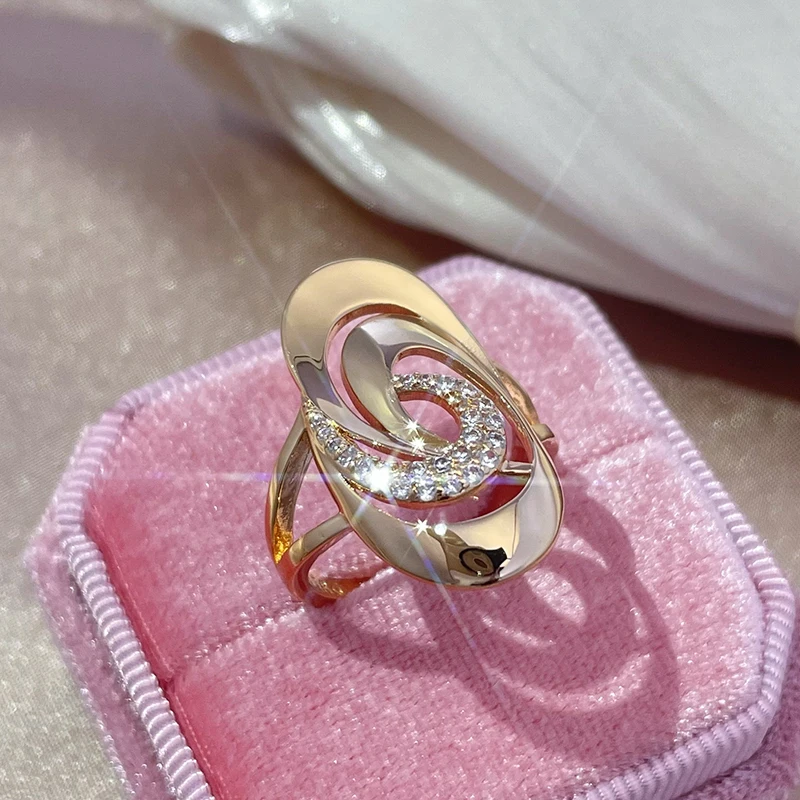 Top Trends: New Fashion 585 Rose Gold Big Rings For Women Fine Daily Party Jewelry Unusual Geometry Natural Zircon Ring Wedding Jewelry Shoppable Styles