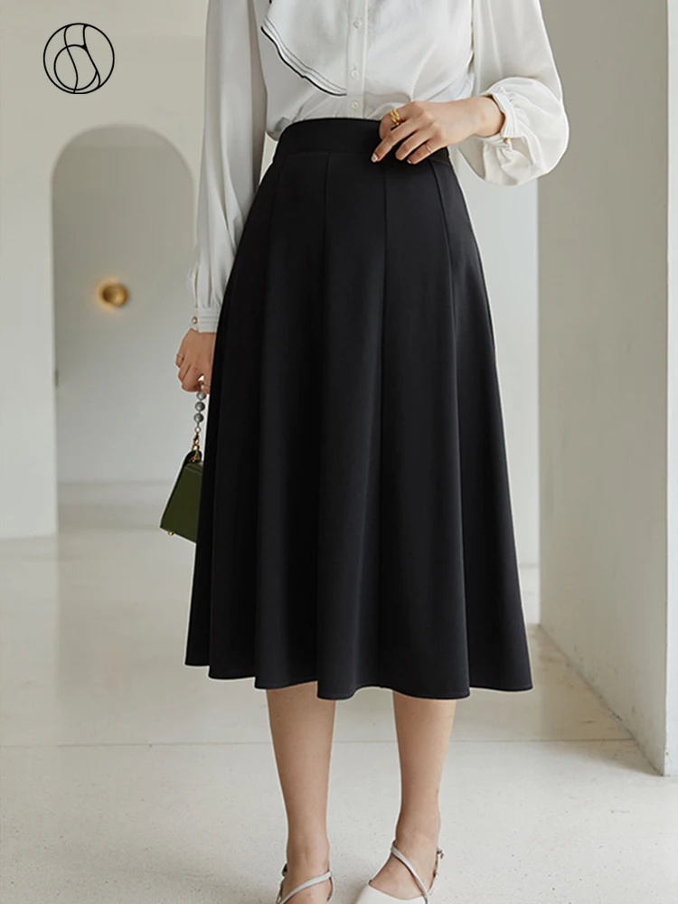 Top Trends: DUSHU Elegant Black Long Skirt Pleated Skirt Women Vitnage White High Waist Skirt Female Autumn Winter A-line Skirt Shoppable Styles