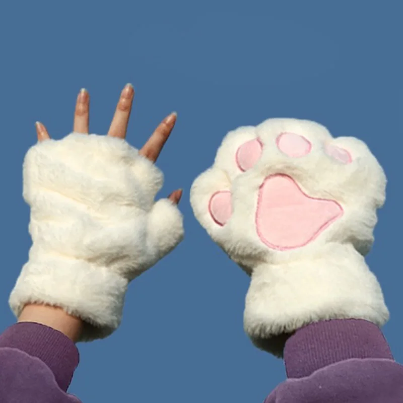 Top Trends: Cartoon Cute Cat Claw Paw Gloves Women Plush Mittens Warm Soft Plush Short Fingerless Fluffy Bear Cat Gloves Costume Half Finger Shoppable Styles - Image 5