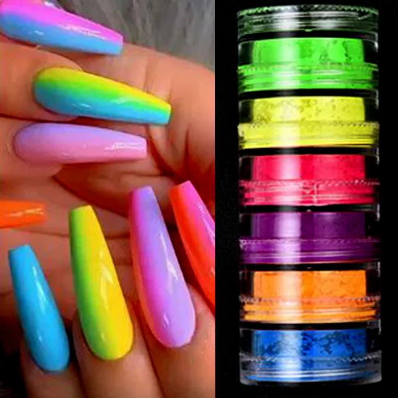 Top Trends: 6colors / Set Neon Pigment Nail Powder Net 6-10g Gradient Fluorescence Glitter Powder For DIY Makeup Eyeshadow Chrome Dust PT-123 Shoppable Styles