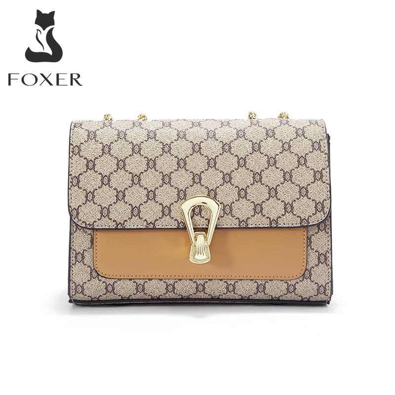 Top Trends: FOXER Chain Flap Bag Vintage Shoulder Bag 2023 Monogram Women Travel Crossbody Bag PVC Material Lady Mini Shopping Messenger Bag Shoppable Styles