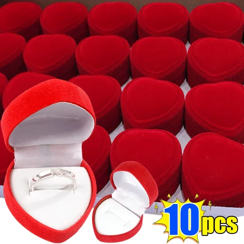 Top Trends: Red Flocking Heart Shape Wedding Ring Velvet Storage Boxes Jewelry Earrings Display Cases Holder Gift Box Counter Packaging Shoppable Styles