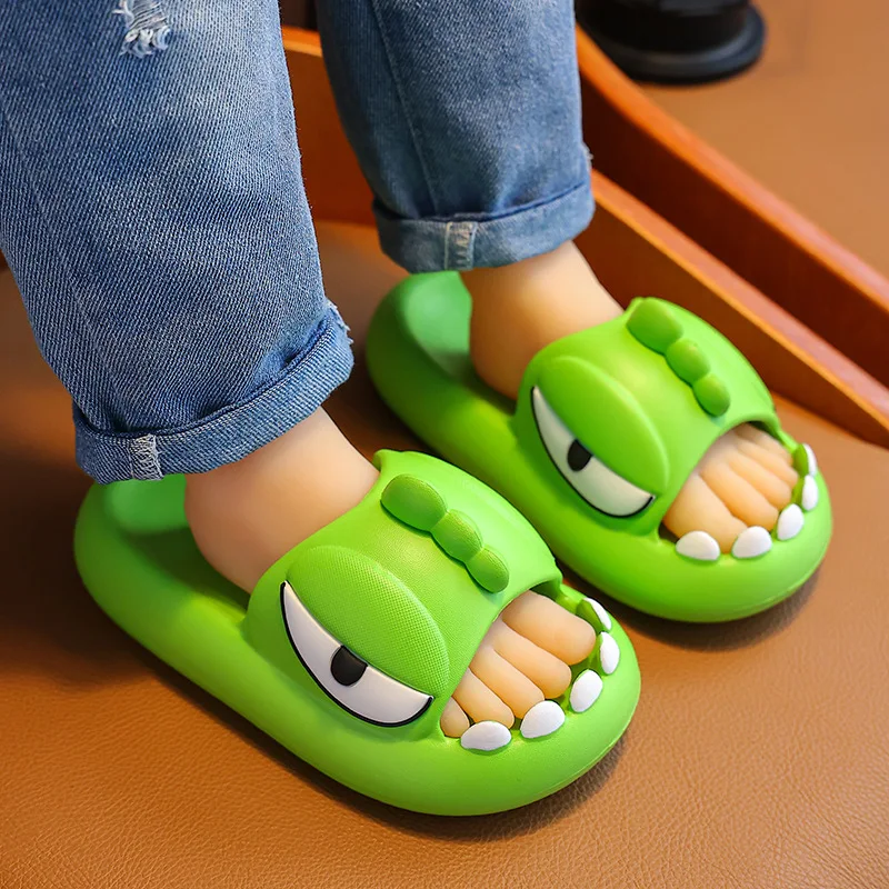 Top Trends: Cute Cartoon Monster Parent-child Slippers 2023 New Summer New Bathroom Home Non-slip Indoor Kids Shoes Platform Women Slides Shoppable Styles