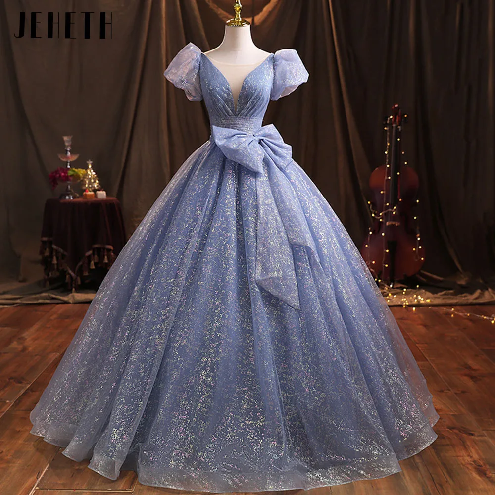 Top Trends: JEHETH Real Photos Glitter Prom Gown Puff Sleeves Princess Birthday Dresses Sparkling Robe De Bal Formal Evening Party For Women Shoppable Styles