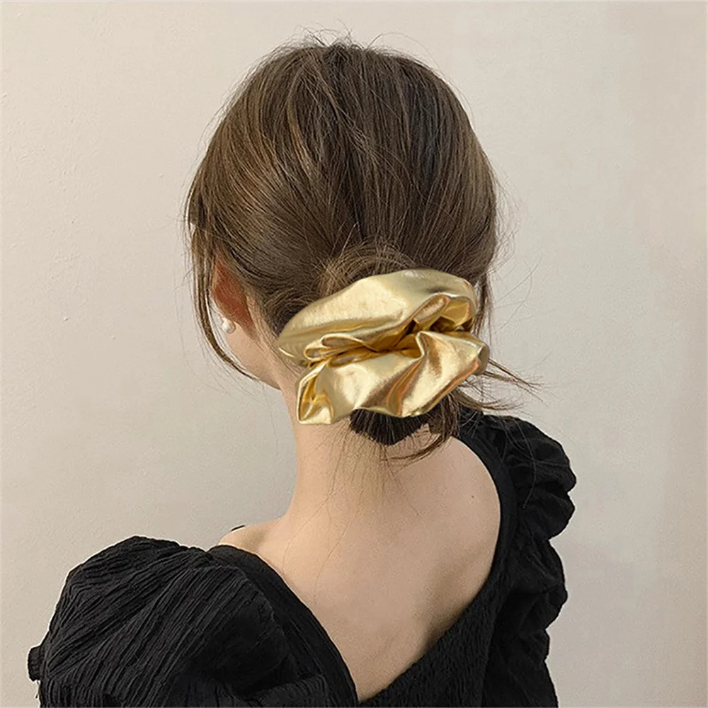 Top Trends: PU Leather Hair Ties For Women Girls Gold Black Elastic Hairband Ponytail Holder Scrunchie Rope Hair Accessories Headwear Shoppable Styles - Image 2