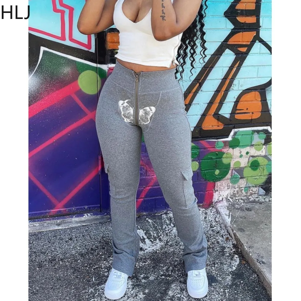 Top Trends: HLJ Y2k Streetwear Gray Sweatpants Zipper High Waist Pockets Pants Slim Leggings Jogging Pant Women Casual Streetwear Trousers Shoppable Styles