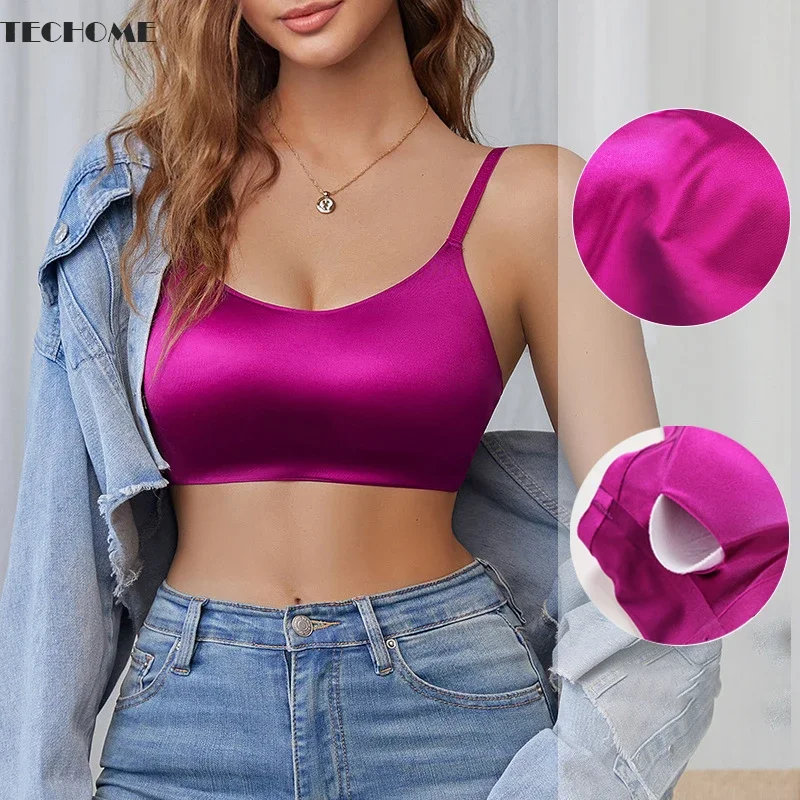 Top Trends: TECHOME Women Active Bra Satin Tops European And American Luxury Oil Cloth Female Seamless Lingerie Sports Bra Ladies Sexy Shoppable Styles